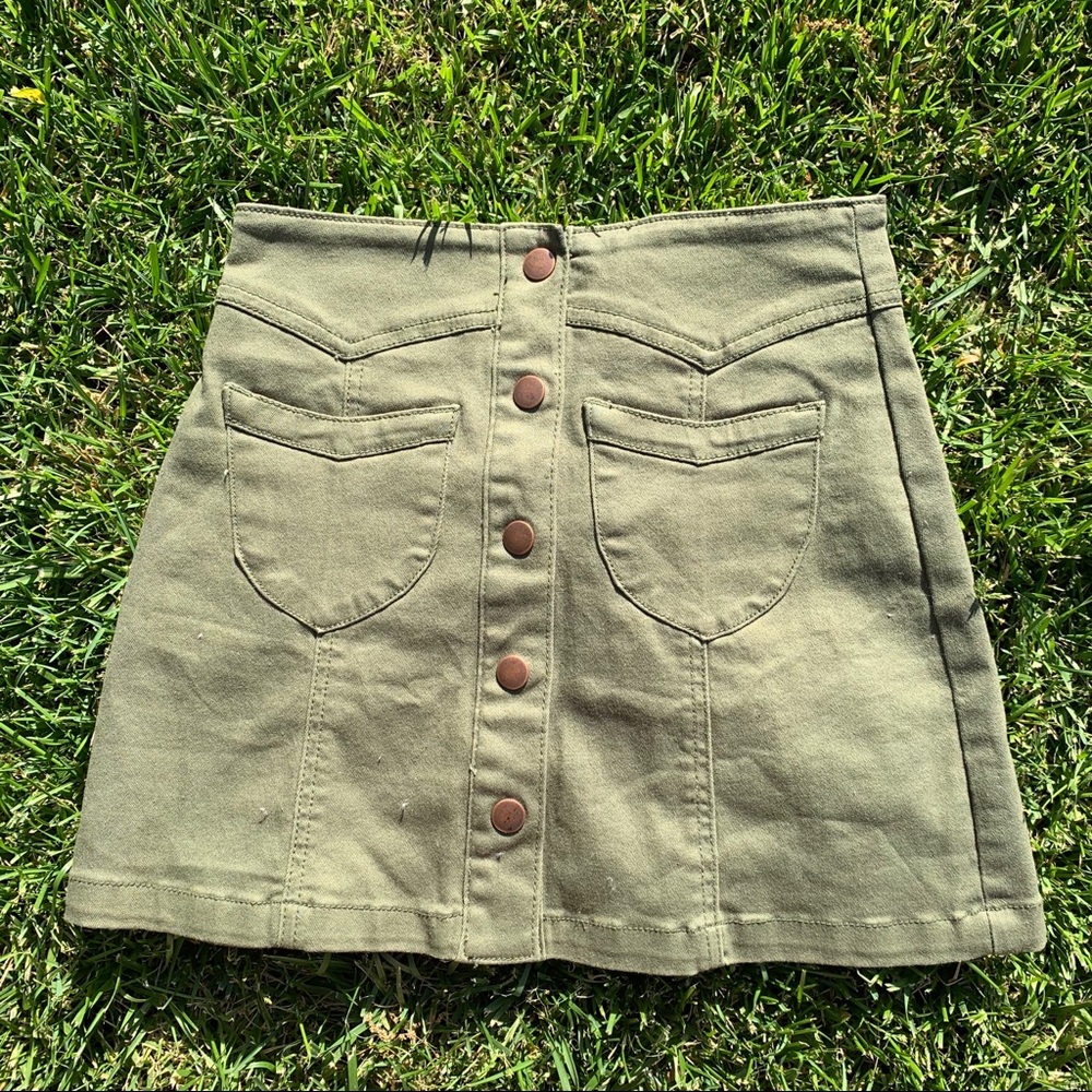 Forever21 olive green button up mini skirt